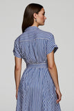 Azul Linha-A Chiffon Mangas Curtas Mini Vestido Trabalho
