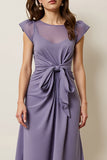 Cinzento Roxo Chiffon Linha-A Longos Vestido Para Casamento Convidada