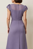 Cinzento Roxo Chiffon Linha-A Longos Vestido Para Casamento Convidada