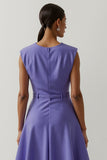 Cetim roxo Uma linha de chá comprimento semi formal vestido com flor 3D
