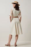 Damasco Uma Linha Notched Lapela Midi Vestido de Trabalho com Cinto