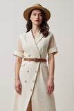 Damasco Uma Linha Notched Lapela Midi Vestido de Trabalho com Cinto