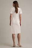 Vestido de trabalho Ivory Satin Notched Lapela Midi com cinto