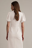 Vestido de trabalho Ivory Satin Notched Lapela Midi com cinto