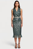 Cinzento Cinzento Brilhante Sequins Bodycon Midi Vestido Semi Formal com Folhos