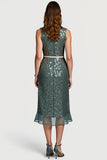 Cinzento Cinzento Brilhante Sequins Bodycon Midi Vestido Semi Formal com Folhos
