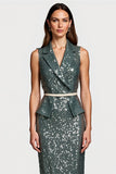 Cinzento Cinzento Brilhante Sequins Bodycon Midi Vestido Semi Formal com Folhos