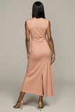 Blush bainha cetim longo vestido formal com fenda