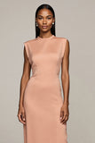 Blush bainha cetim longo vestido formal com fenda