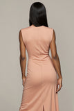 Blush bainha cetim longo vestido formal com fenda
