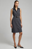 Vestido de trabalho cinza escuro Bodycon Midi com cinto