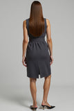 Vestido de trabalho cinza escuro Bodycon Midi com cinto