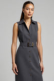 Vestido de trabalho cinza escuro Bodycon Midi com cinto