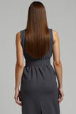 Vestido de trabalho cinza escuro Bodycon Midi com cinto