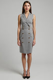 Cinzento Cetim Duplo Peito Midi Work Dress com cinto