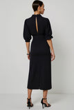 Preto A Line Keyhole Vestido Semi Formal com Sash