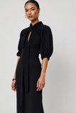Preto A Line Keyhole Vestido Semi Formal com Sash