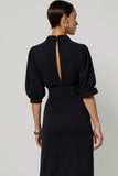Preto A Line Keyhole Vestido Semi Formal com Sash