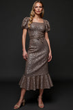 Sparkly cinza escuro Sequins bodycon vestido de férias com babados