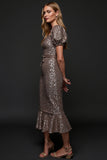 Sparkly cinza escuro Sequins bodycon vestido de férias com babados