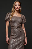 Sparkly cinza escuro Sequins bodycon vestido de férias com babados