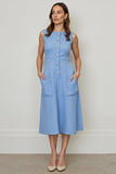 Azul Lápis Decote Redondo Sem Mangas Midi Vestido Trabalho