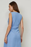 Azul Lápis Decote Redondo Sem Mangas Midi Vestido Trabalho