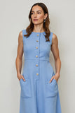 Azul Lápis Decote Redondo Sem Mangas Midi Vestido Trabalho