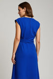 Azul Real Decote em V Linha-A Midi Vestido Para Casamento Convidada