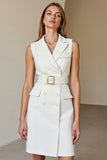 Branco Sem Mangas Lápis Lapela Entalhada Midi Vestido Trabalho