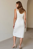 Branco Sem Mangas Lápis Lapela Entalhada Midi Vestido Trabalho