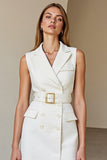 Branco Sem Mangas Lápis Lapela Entalhada Midi Vestido Trabalho