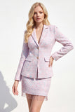 2-Piece Light Pink Tweed Homecoming Outfits com franjas