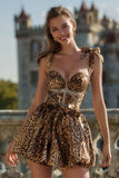 Sparkly Khaki Leopard Estampado Vestido Curto Homecoming