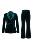Dark Green Peak Lapela 2-Piece Velvet Double Breasted Mulheres Prom Suits