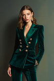 Dark Green Peak Lapela 2-Piece Velvet Double Breasted Mulheres Prom Suits