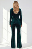 Dark Green Peak Lapela 2-Piece Velvet Double Breasted Mulheres Prom Suits