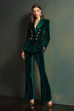 Dark Green Peak Lapela 2-Piece Velvet Double Breasted Mulheres Prom Suits