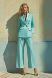 Blue Peak Lapel 2 peças mangas longas Prom ternos com bolsos