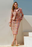 Sunset 2 Piece Tweed Pencil Notched Lapel Midi Pageant Entrevista Outfits com mangas