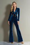 Royal Blue 2 Piece Velvet Peak Lapela Mulheres Prom Ternos com mangas