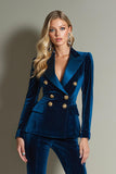 Royal Blue 2 Piece Velvet Peak Lapela Mulheres Prom Ternos com mangas