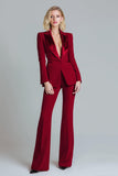 Vermelho 2 Piece Pico Lapela Mulheres Prom Ternos com mangas