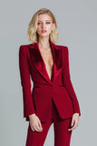 Vermelho 2 Piece Pico Lapela Mulheres Prom Ternos com mangas