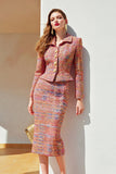 Sunset 2 Piece Tweed Single Breasted Pencil Midi Pegeant Vestidos com mangas