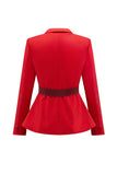 2-Piece vermelho patchwork Notched lapela mulheres ternos de baile com cinto
