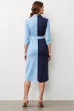Azul Marinho Patchwork Pico Lapela Midi Blazer Vestido com Arco