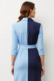 Azul Marinho Patchwork Pico Lapela Midi Blazer Vestido com Arco