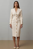 Lápis de champanhe Notched Lapela Midi Blazer Dress