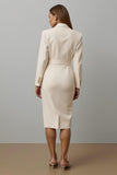 Lápis de champanhe Notched Lapela Midi Blazer Dress